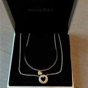 Pandora Sterling Silver Layered Heart Necklace